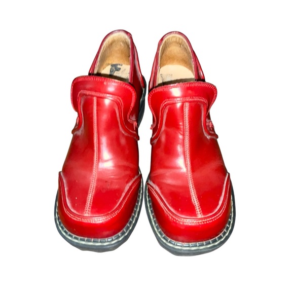 John Fluevog F-Soles loafers Cherry red leather, chunky heel, made in Portugal - Picture 1 of 3